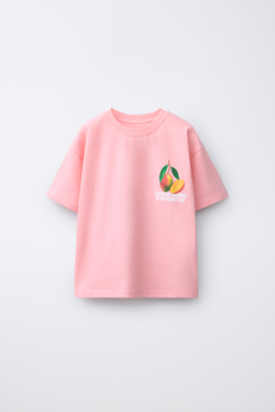 ZARA ФУТБОЛКА С ПРИНТОМ, РОЗОВЫЙ/БЕЛЫЙ