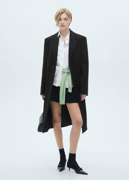 MANGO Двойное тканевое пальто с поясом, черный