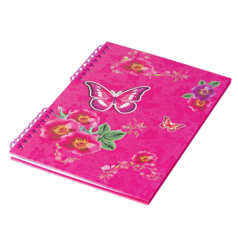 Блокнот в футляре 16,5 см * 23 см, гребень, Alingar, ламинация, кодовый замочек, клапан, 40 л., линия, "Бабочка и бант", розовый