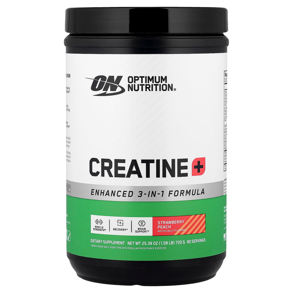 Optimum Nutrition, Creatine +, клубника и персик, 720 г (1,58 фунта)