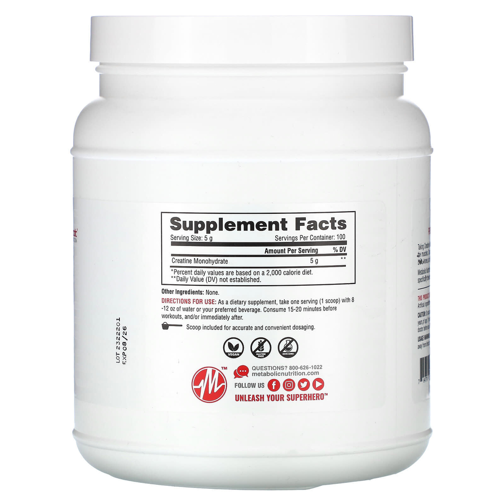 Metabolic Nutrition, Креатин, без добавок, 500 г (17,64 унции)