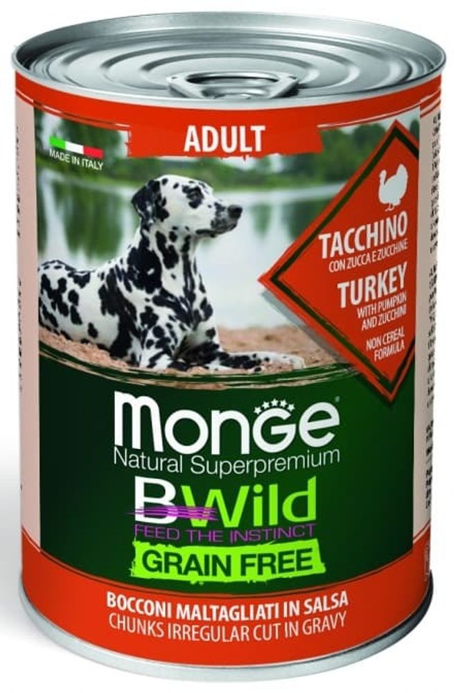 Monge Dog BWild Grainfree ADULT 400г консервы из индейки с тыквой и кабачками