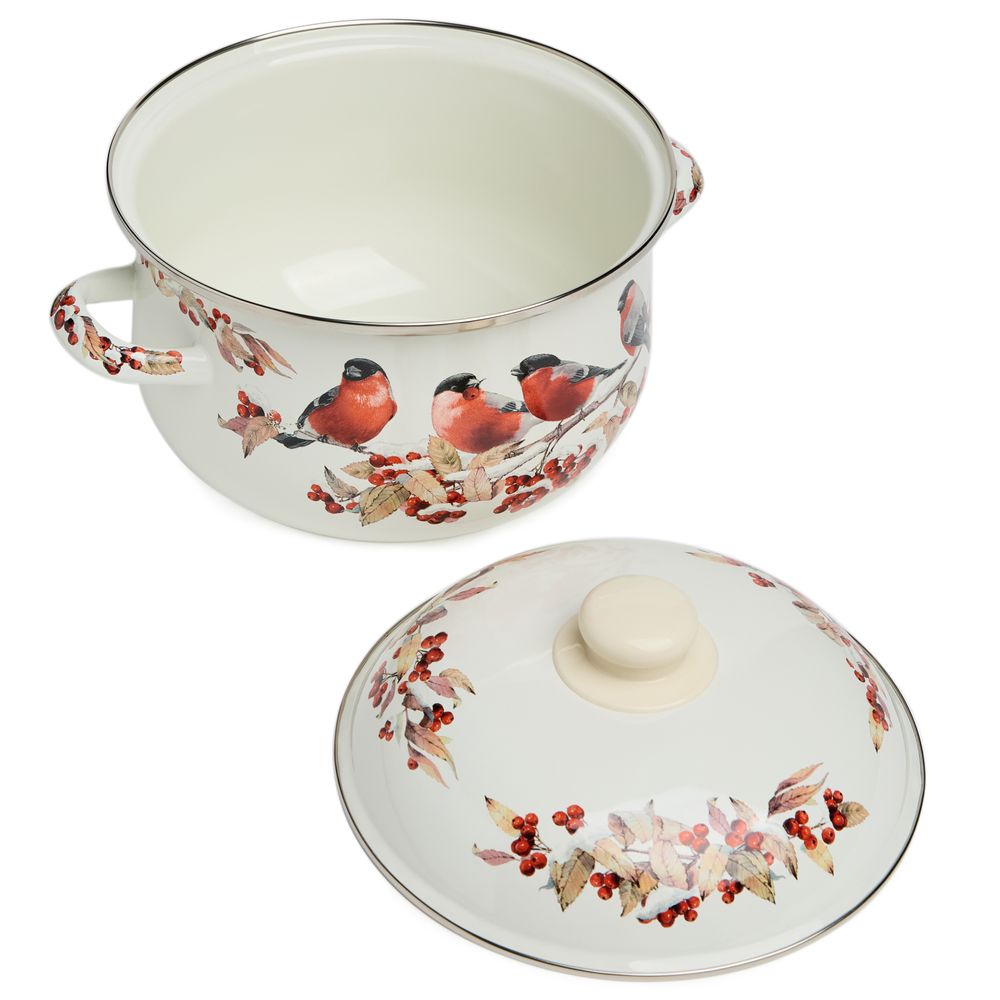 КАСТРЮЛЯ AGNESS ЭМАЛИРОВАННАЯ С ЭМАЛ.КРЫШКОЙ СЕРИЯ "СНЕГИРИ", 3.6 Л, 22*13 СМ