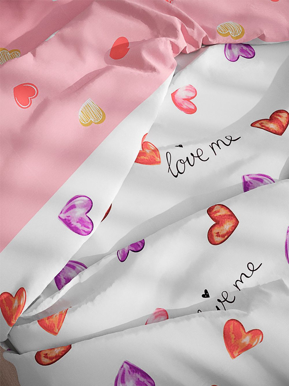 Постельное белье поплин Сказка "Love me/Love too" семейное Наволочка 50х70 см 2 шт Простынь на резинке 160x200 см Пододеяльник 145x215 см 2шт