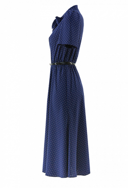 Платье с коротким рукавом в мелкий горох темно-синее 05-03-20 SS