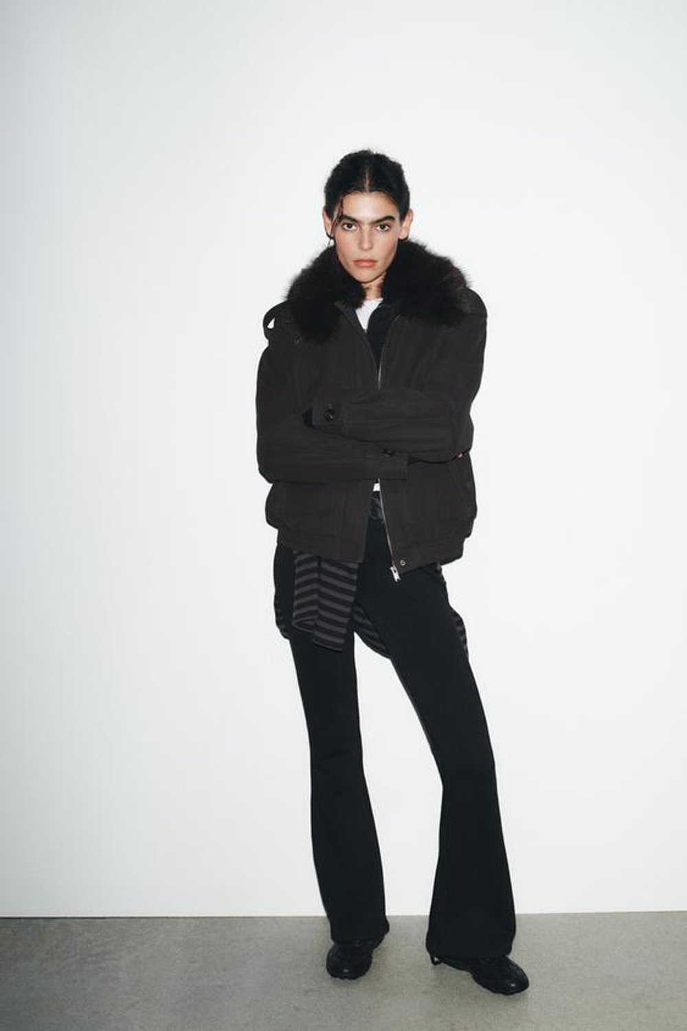 ZARA БРЮКИ FLARE ИЗ ФЛИСА, ЧЕРНЫЙ