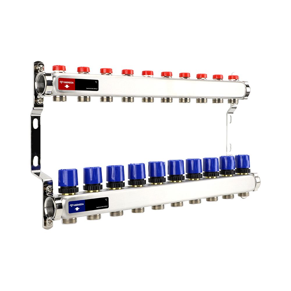 Коллектор из  нерж. стали без расходомеров с регулирующими клапанами 1", 10 x 3/4"EK