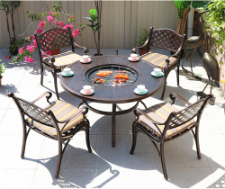 Обеденный комплект из литого алюминия стол Барбекю-4(122см) + 4 кресла ЛИОН «LION» бронза арт.С-05 bronze-4