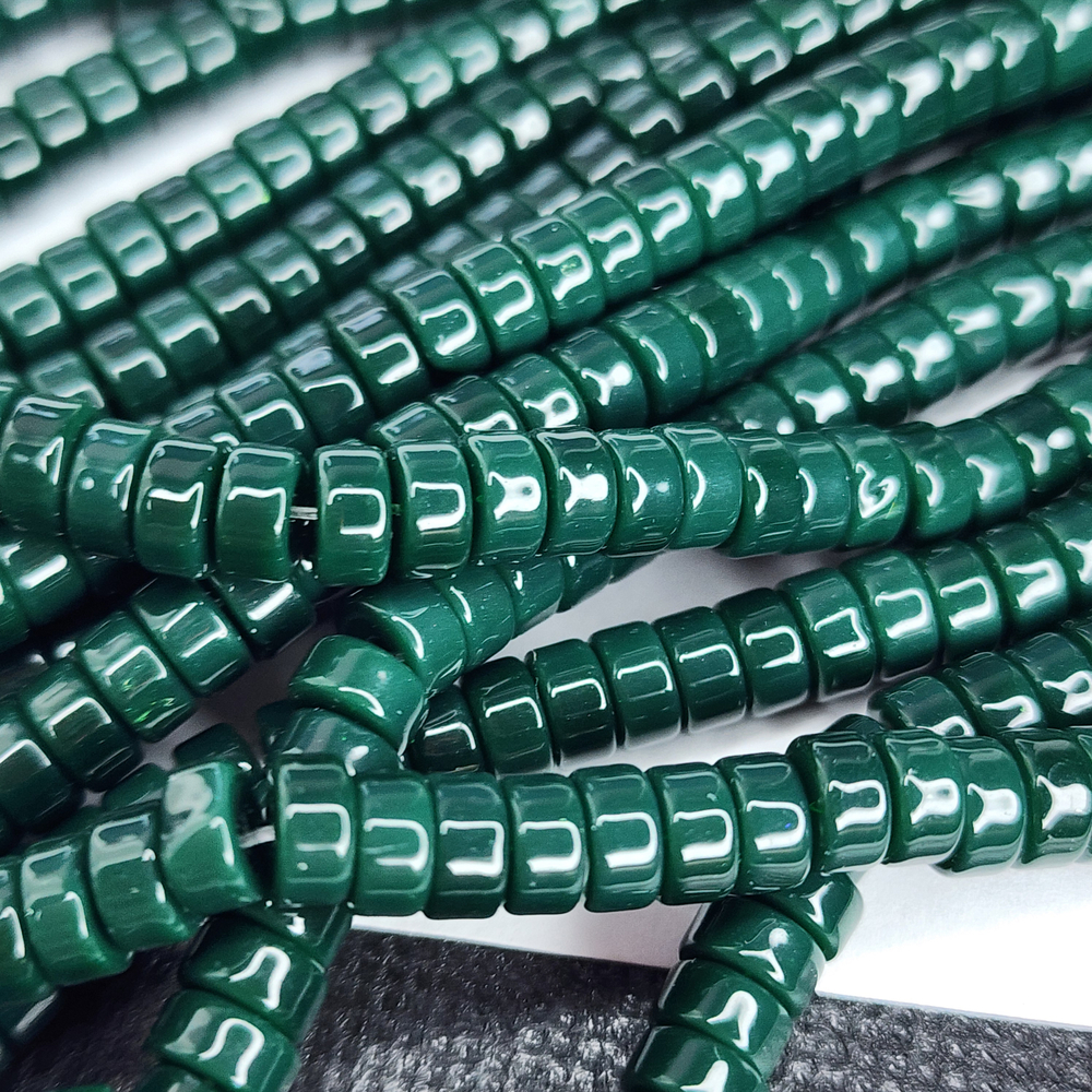 Бусины шайбы, рондель, зеленый, лэмпворк, стекло, р-р 6мм, цена за набор 10 шт