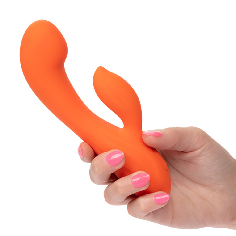 Оранжевый вибратор-кролик 17,75см California Exotic Stella Liquid Silicone Dual G SE-4368-20-3