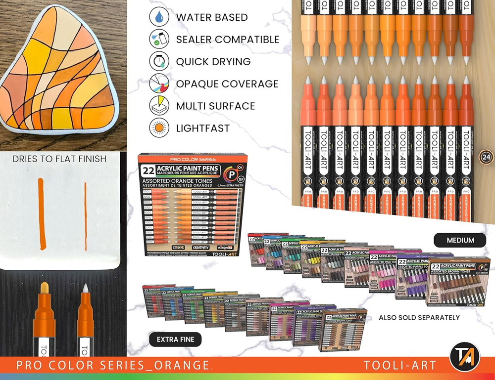 TOOLI-ART акриловые маркеры фломастеры, 0,7 мм , 22 шт. Orange