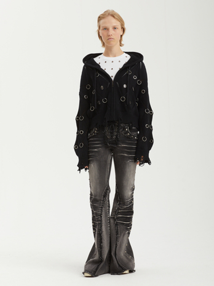 Женская Толстовка Wired Black Eyelet Detail Distressed Zip Up