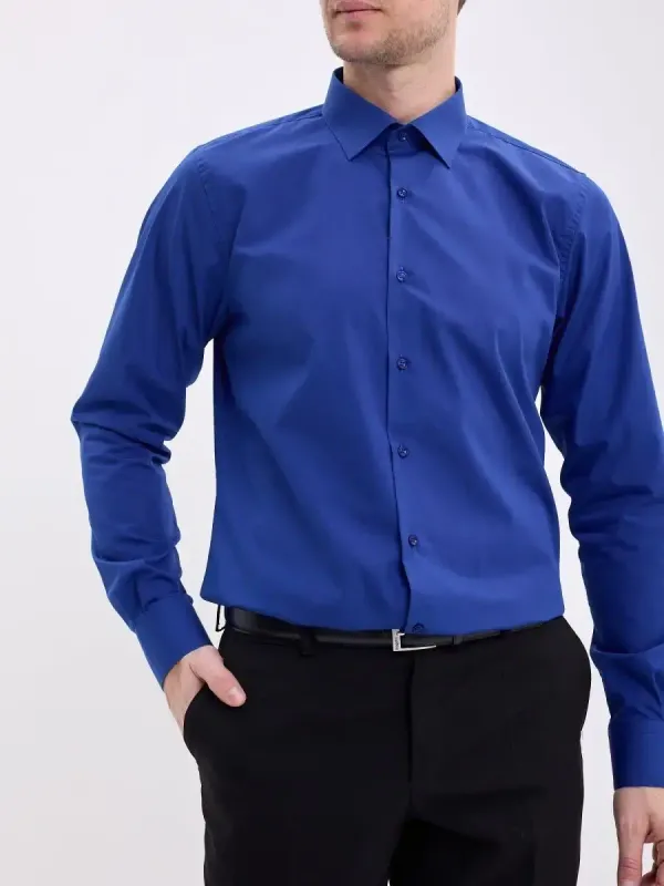 Рубашка на высокий рост LONG SLIM FIT с длинным рукавом, синяя