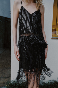 ZARA ТОП С БАХРОМОЙ И ПАЙЕТКАМИ, ЧЕРНЫЙ
