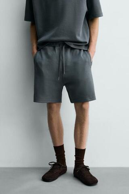 ZARA ШОРТЫ-ДЖОГГЕРЫ RELAXED FIT INTERLOCK, ЛИНЯЛЫЙ СИНИЙ