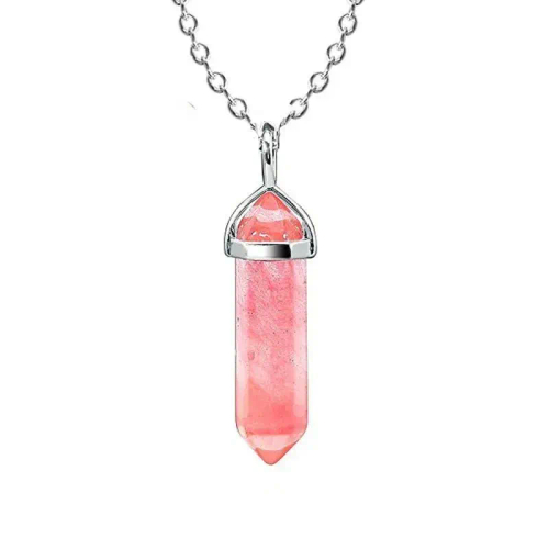 Кулон, подвеска "Кристалл" из камня Клубничный кварц, 32х8 мм, без цепочки