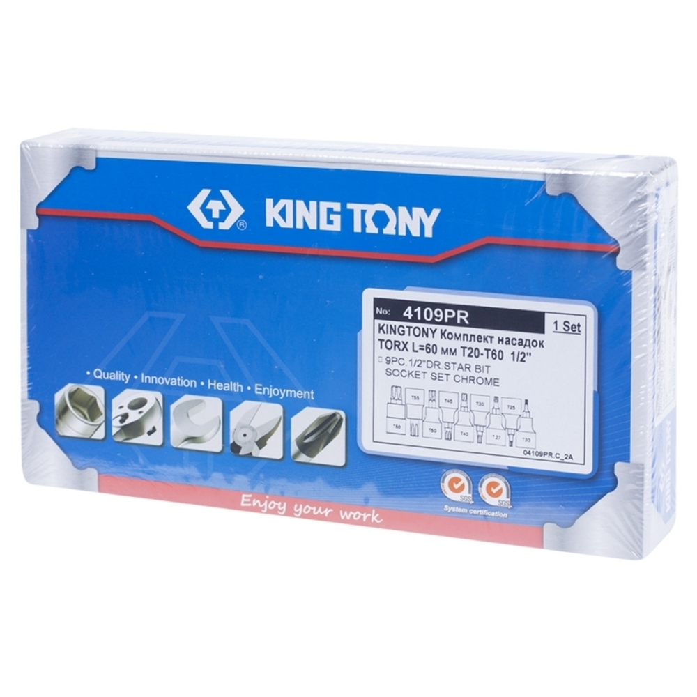 KING TONY (4109PR) Набор торцевых насадок 1/2", TORX, Т20-Т60, 9 предметов