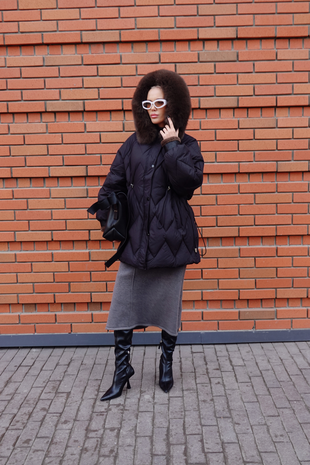 Пуховик комбинированный с элементами дубленки