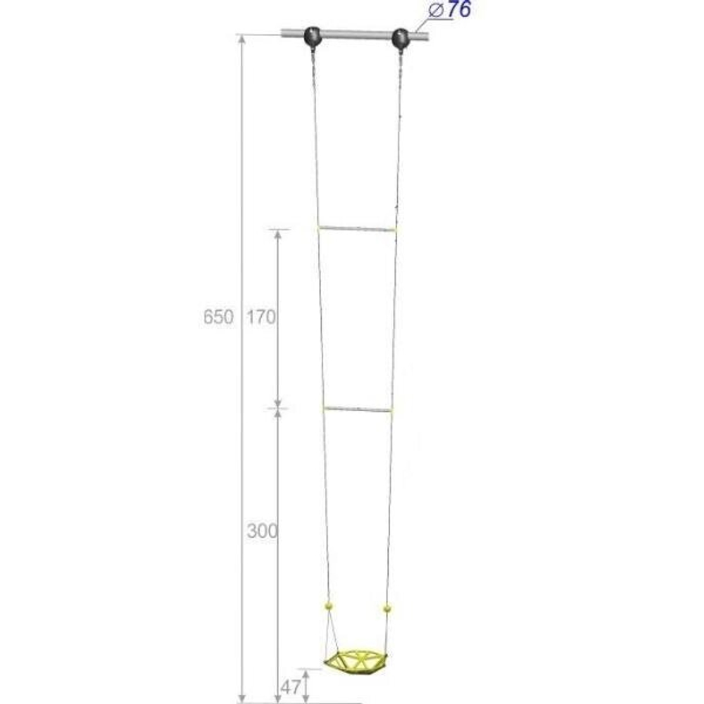 Качели одиночные подвесные высотой 300 см, диаметр крепления на трубу 76 мм