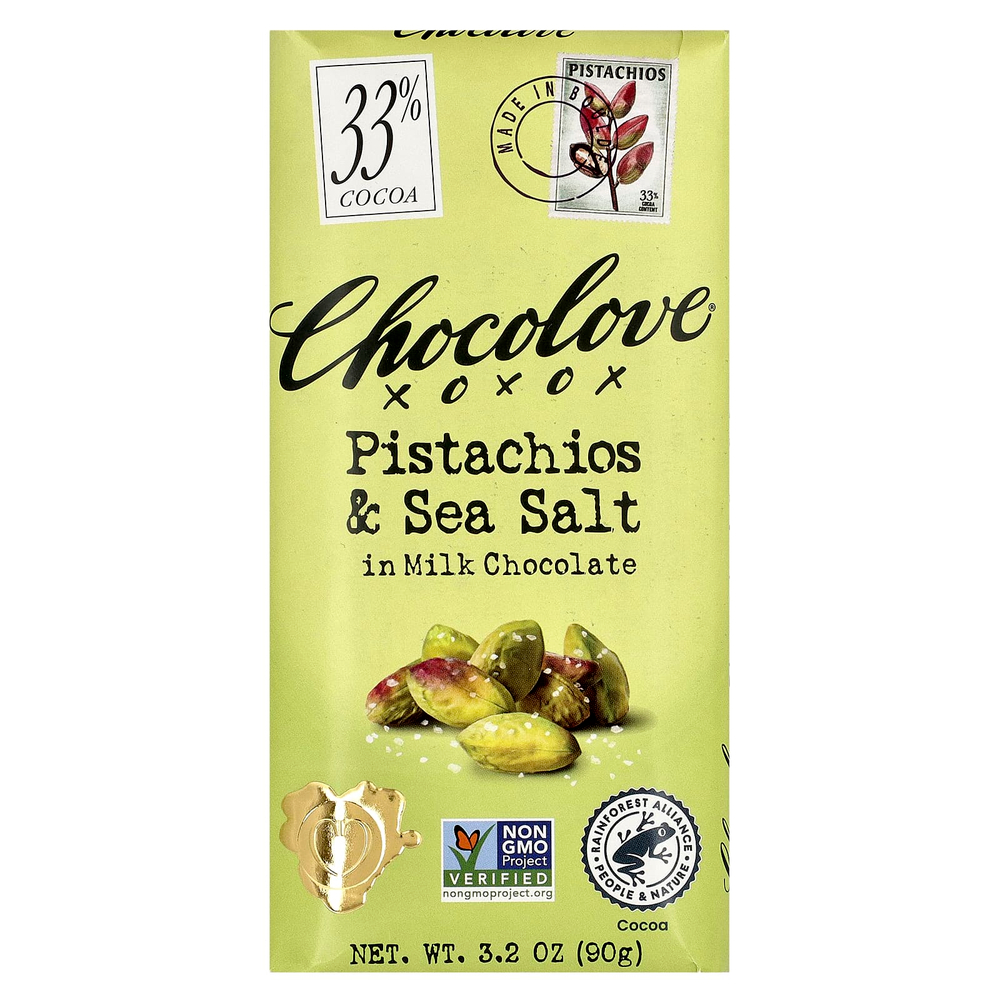 Chocolove, Фисташки и морская соль в молочном шоколаде, 33% какао, 90 г (3,2 унции)
