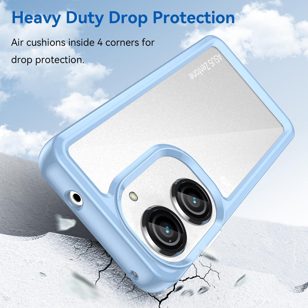 Усиленный защитный чехол с синими рамками для Asus ZenFone 9, увеличенные защитные свойства, мягкий отклик кнопок