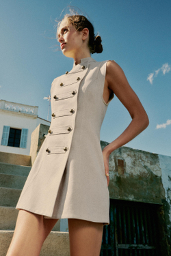 ZARA МИНИ-ПЛАТЬЕ С НАВЕСНЫМИ ПЕТЛЯМИ ИЗ ЛЬНА, СВЕТЛО-БЕЖЕВЫЙ
