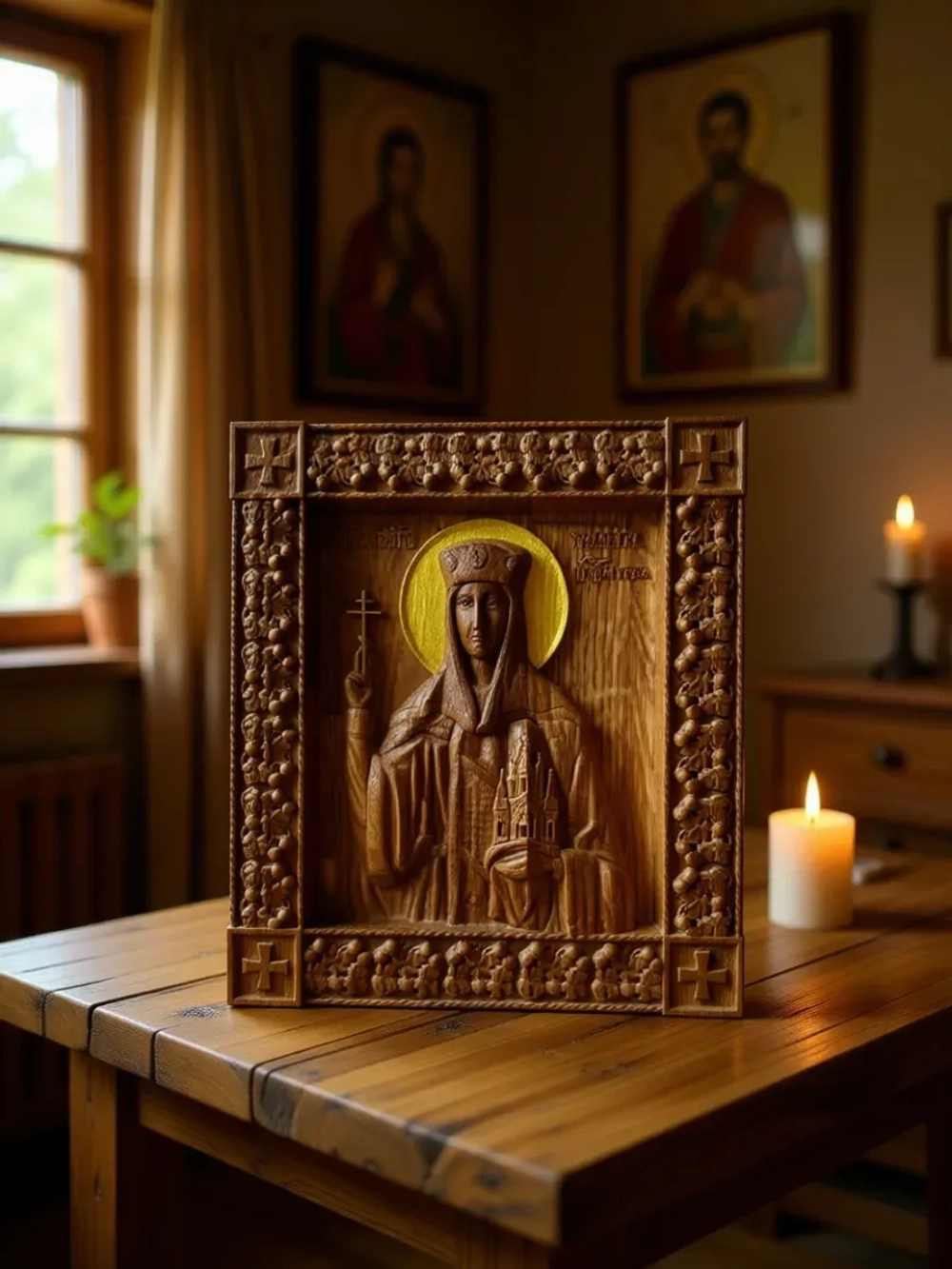 Освященная Икона святой цар. Тамары Грузинской 21х18 см дуб