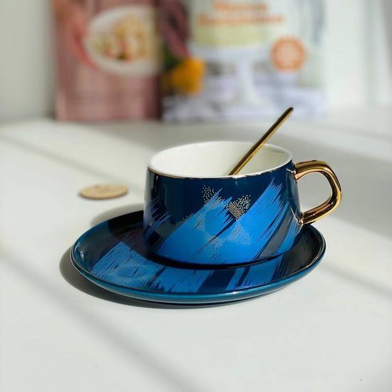 Чайная пара «Штрихи», чашка 220 мл, блюдце d=15,5 см, цвет синий