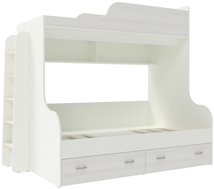 Двухъярусная кровать КарИВи Дуэт-15 с деревянной лестницей Белый  Белое Дерево
