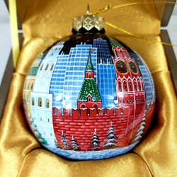 Елочный шар с росписью Палех "Москва" в футляре