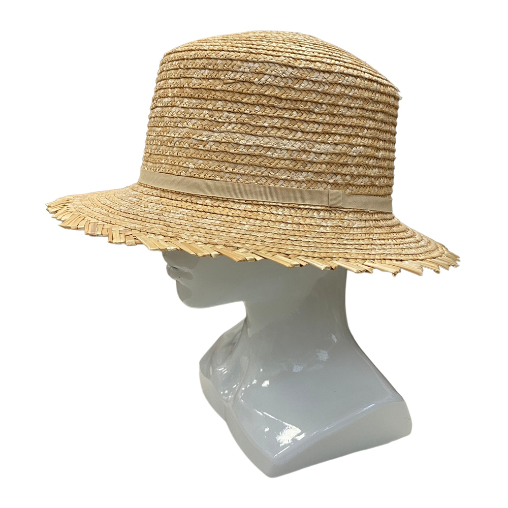 Канотье пшеница Солнышко с бежевой лентой