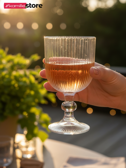 Набор бокалов 6 шт. 300 мл. на ножке, стеклянные Вертикальные полосы