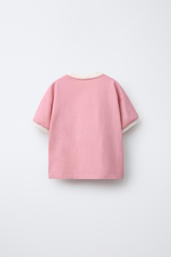 ZARA ФУТБОЛКА С ПРИНТОМ "САРДИНЫ", ЛИНЯЛЫЙ РОЗОВЫЙ