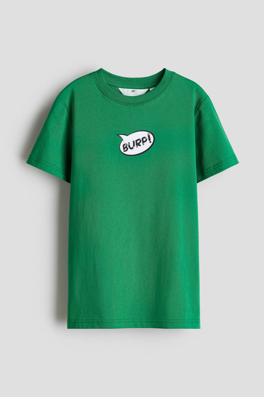 H&M Футболка из хлопка с принтом, зеленый