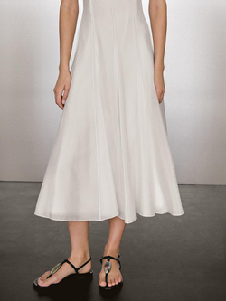 Massimo Dutti Платье миди из струящейся ткани на бретелях, натуральный, кремовый