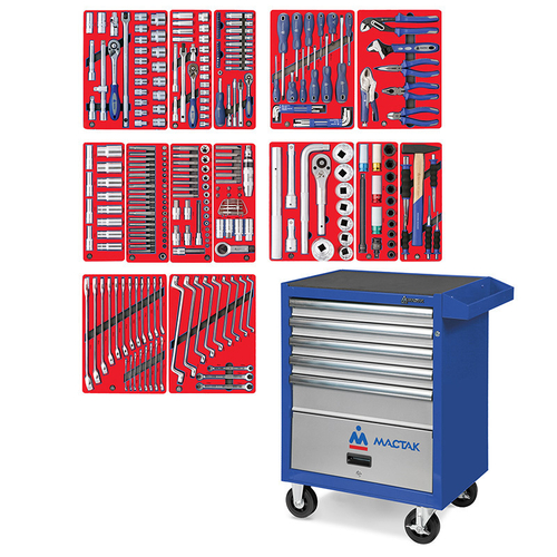 МАСТАК (52-05299B) Набор инструментов "ПРОФИ" в синей тележке, 299 предметов