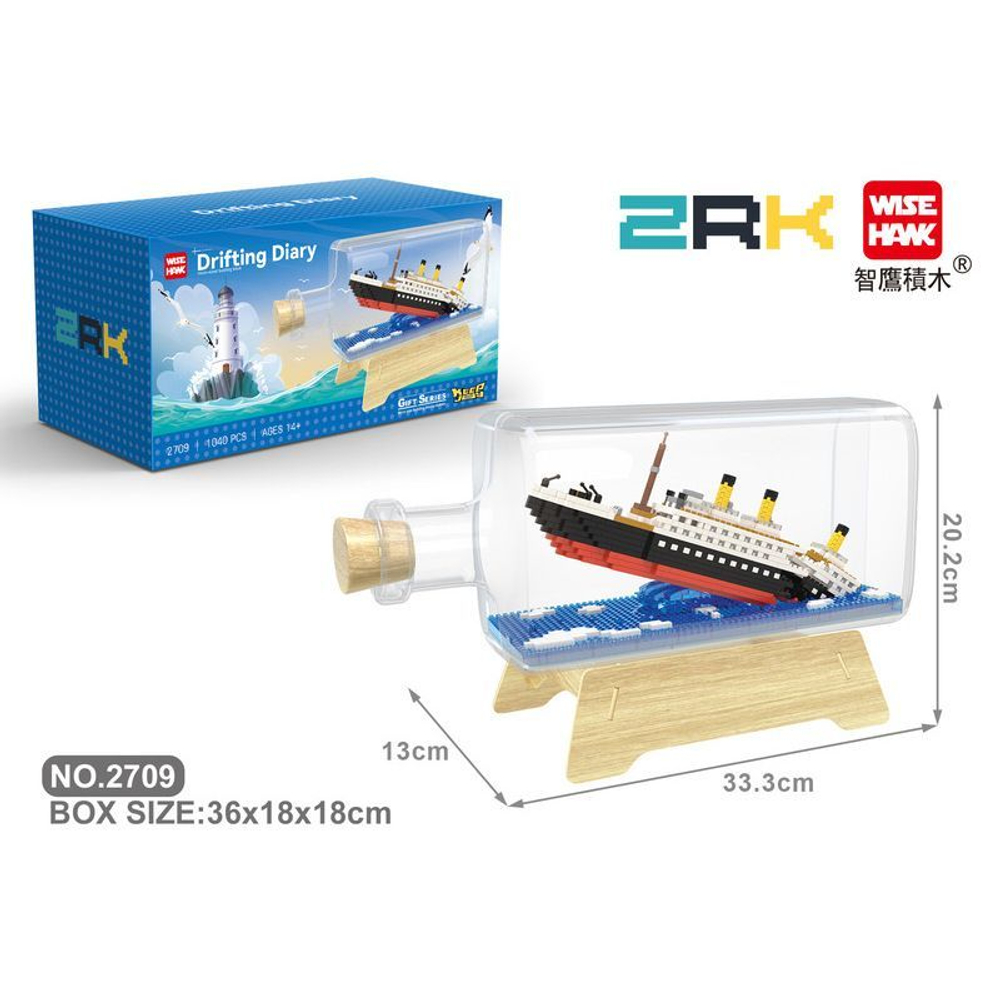 3D Конструктор из миниблоков с подсветкой в колбе WISEHAWK 2709 , корабль титаник , 1040 деталей