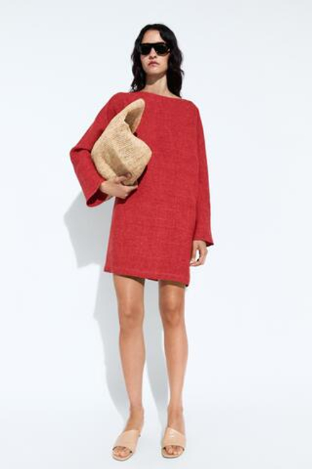 Massimo Dutti Мини-платье с длинными рукавами, красный
