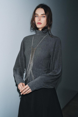 ZARA ФУТБОЛКА С ВОРОТНИКОМ-СТОЙКОЙ, СЕРЫЙ