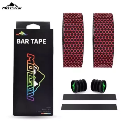 Обмотка на руль Silicone/EVA с клеевой основой, 30х2150х3 мм, к-кт 2 шт. (пара), с торцевыми заглушками, инд. упак., MOTSUV (черный/красный, УТ00022268)