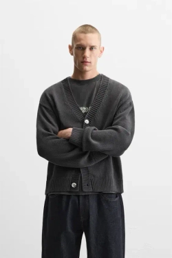 ZARA КАРДИГАН ИЗ РЕЛЬЕФНОГО ХЛОПКА, СЕРЫЙ