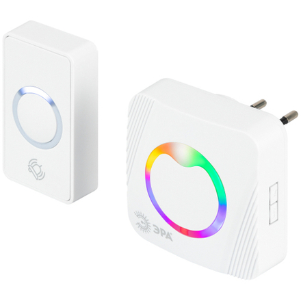 Звонок дверной ЭРА POLYCOLOR C101 беспроводной RGB подсветка от сети белый 36 мелодий