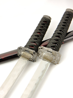 Набор самурайских мечей, 2 шт. Ножны бордово-черный мрамор, цуба серебро