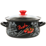 Кастрюля эмал сталь, 4 л, с крыш, крышка стекло, с декором, сферическая, Керчь, Болоньезе, 61915-143