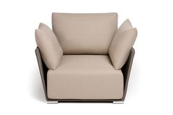 "Форли" кресло плетеное из роупа, каркас алюминий светло-серый (RAL7035) муар, роуп серо-коричневый 23мм, ткань Mossle бежевая