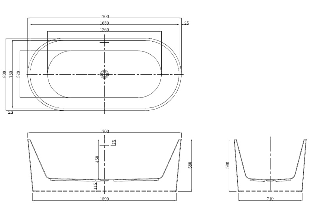 Ванна акриловая Azario Bristol 170х80 отдельностоящая (BRI17080)