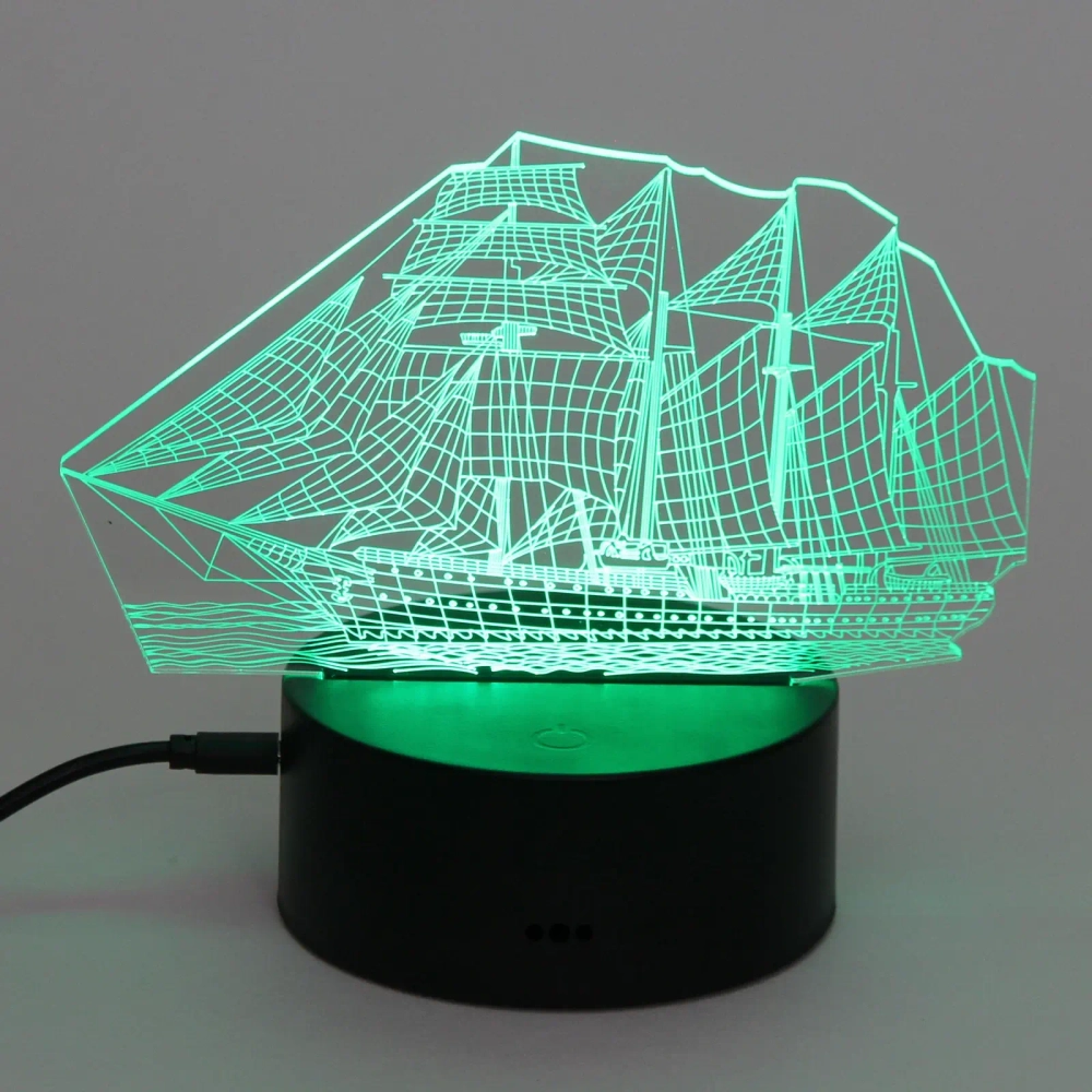 Светильник ночник «3D-Корабль» на пластиковой подставке, с включателем USB