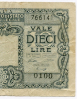 Банкнота Италия 10 лир 1944 год 0100 766141. F-VF