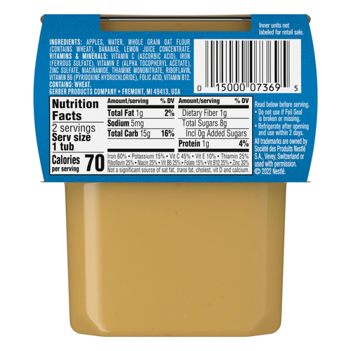 Gerber, Natural for Baby, Grain & Grow™, 2nd Foods®, овсяная каша с яблоком и бананом, 2 пакетика по 113 г (4 унции)