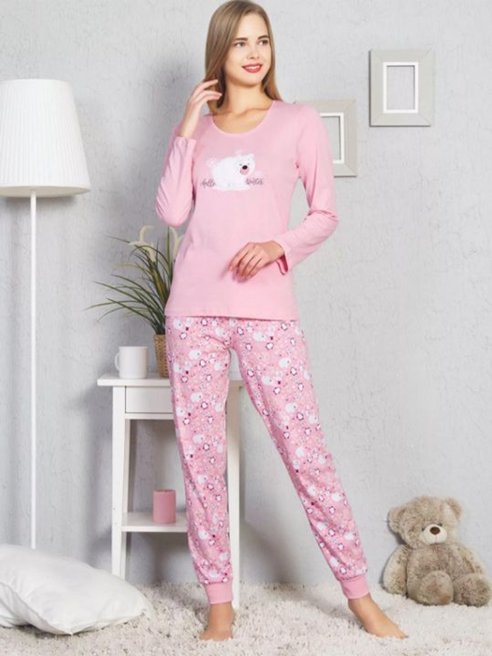 Нежная женская пижама с брючками на манжетах (Размер: S) (Цвет: серый)